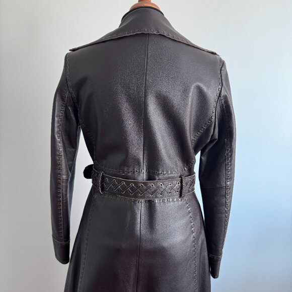Nylon by Dex - Long Brown Leather Coat with Belt - Picture 8 of 15